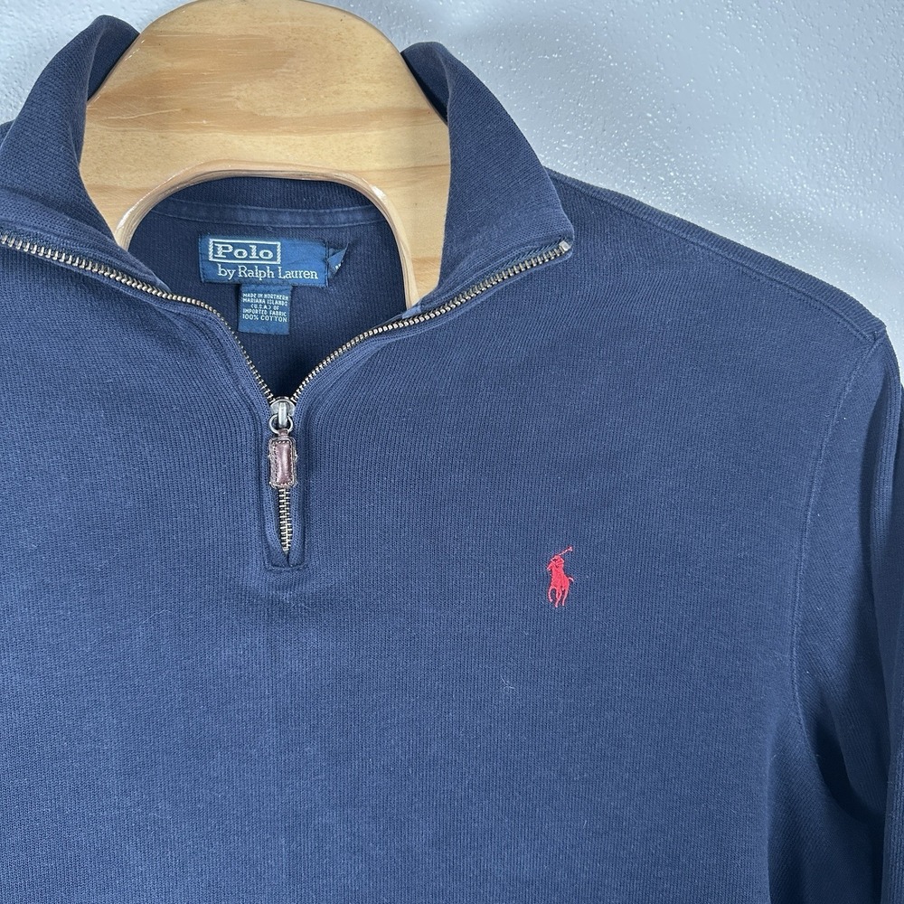 Polo Ralph Lauren Sweater Mens 2XL Estate Rib 1/4 Quarter Zip Navy Blue Preppy‎